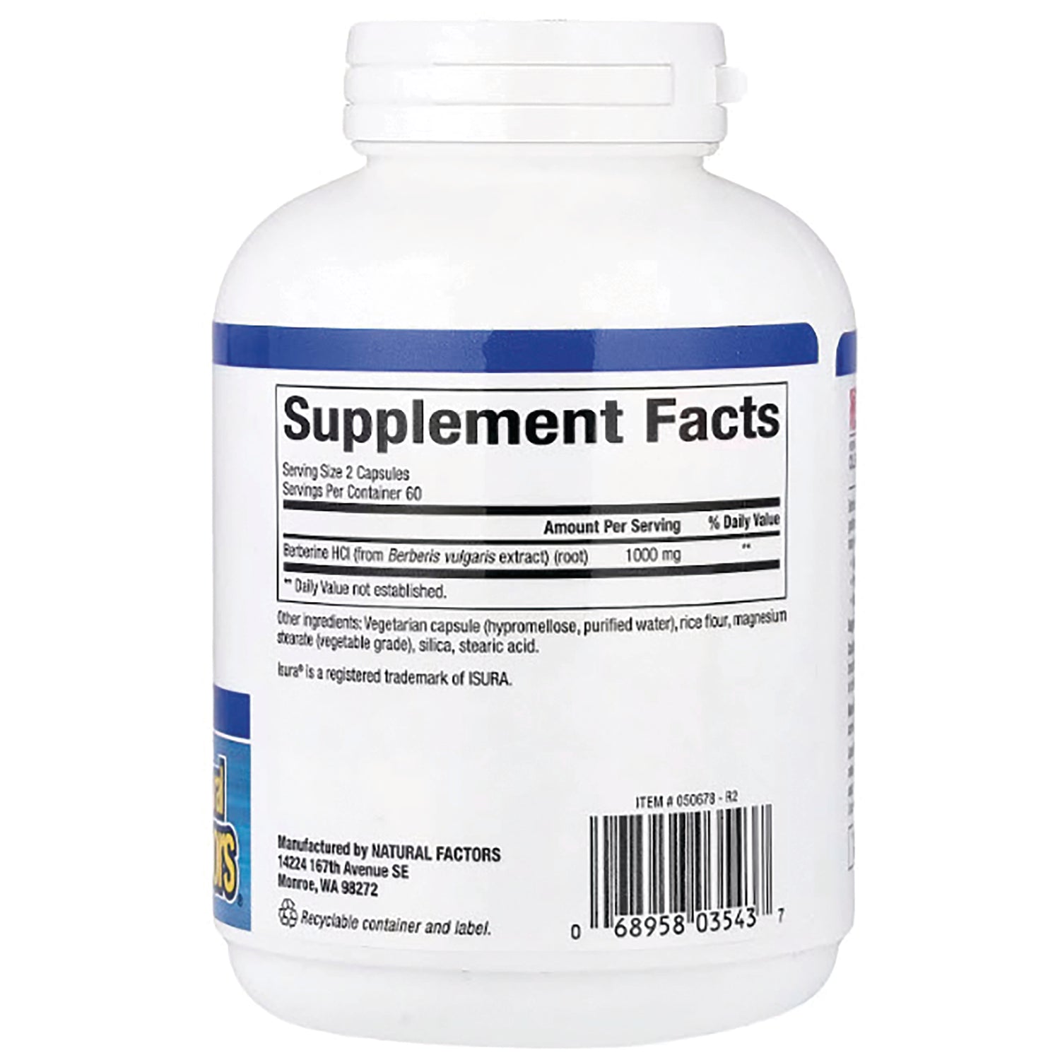 NFC212 | back of white supplement bottle showing Supplement Facts panel, serving size text and barcode
