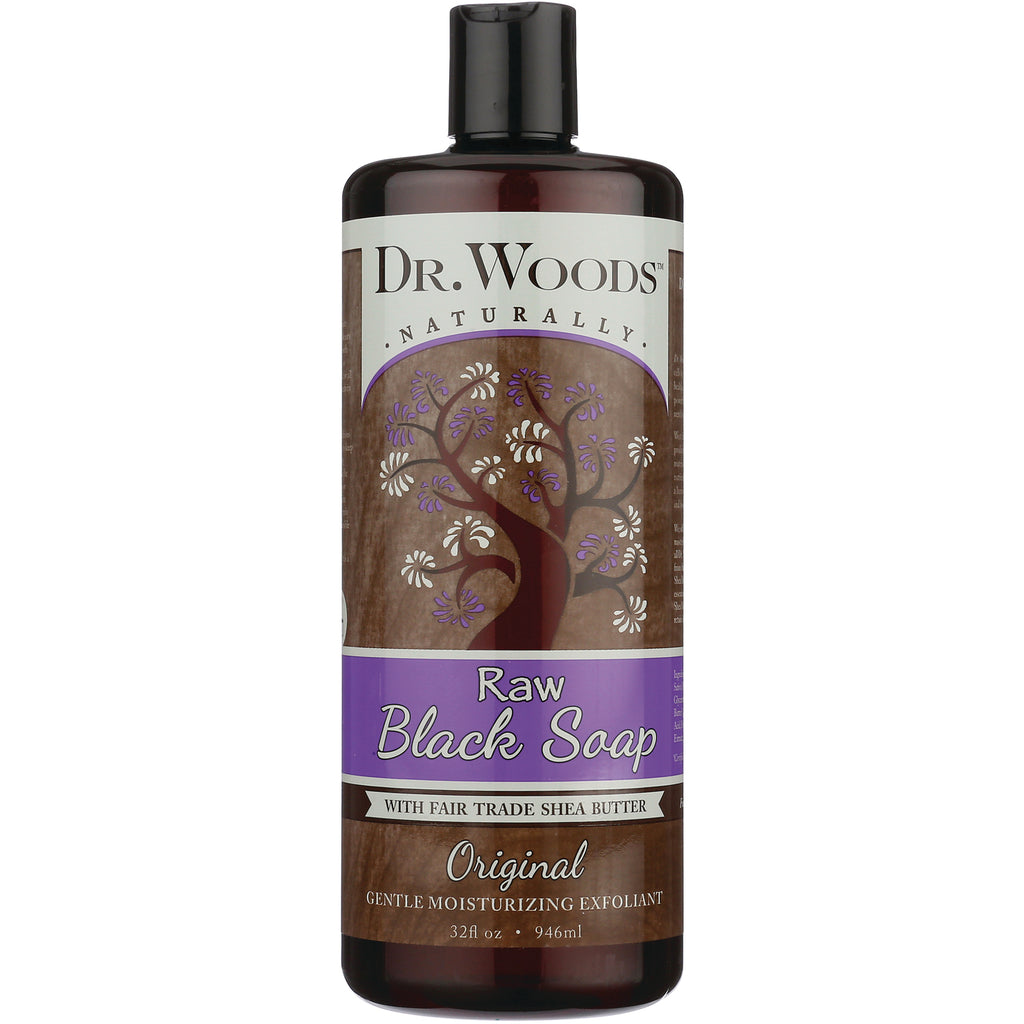 DRW005 | Dr. Woods Raw Black Soap 32 fl oz brown bottle with purple label reading Raw Black Soap - Thumbnail