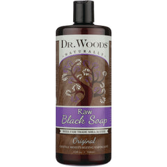 DRW005 | Dr. Woods Raw Black Soap 32 fl oz brown bottle with purple label reading Raw Black Soap