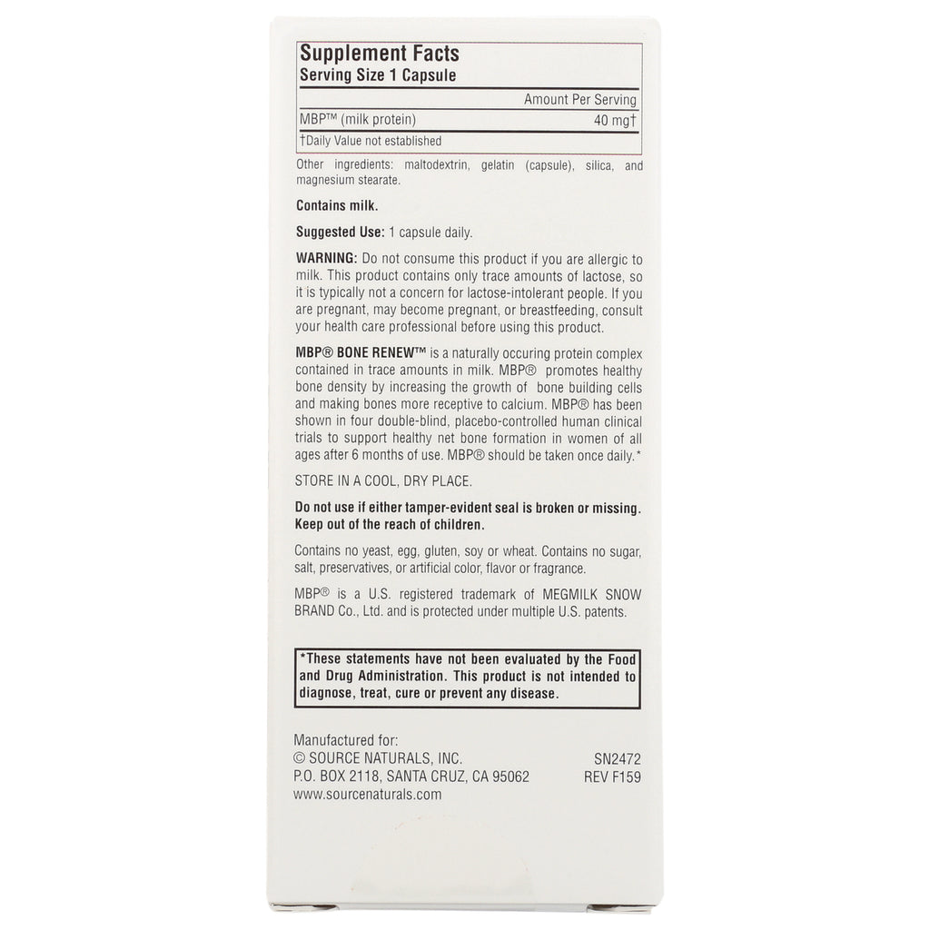 SN548 | Back label with Supplement Facts, suggested use, warning, and ingredients; serving size 1 capsule - Thumbnail