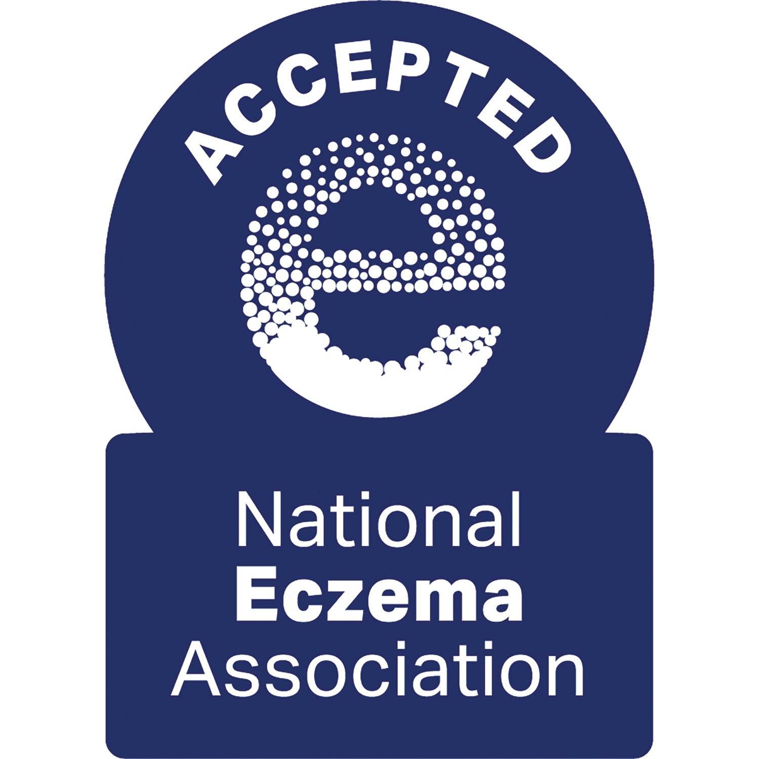 SHK035 | blue badge with dotted e logo and words ACCEPTED and National Eczema Association