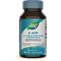 NW593 | Nature's Way 5-HTP supplement bottle front, L-5-hydroxytryptophan with vitamins B6 & C, 60 tablets