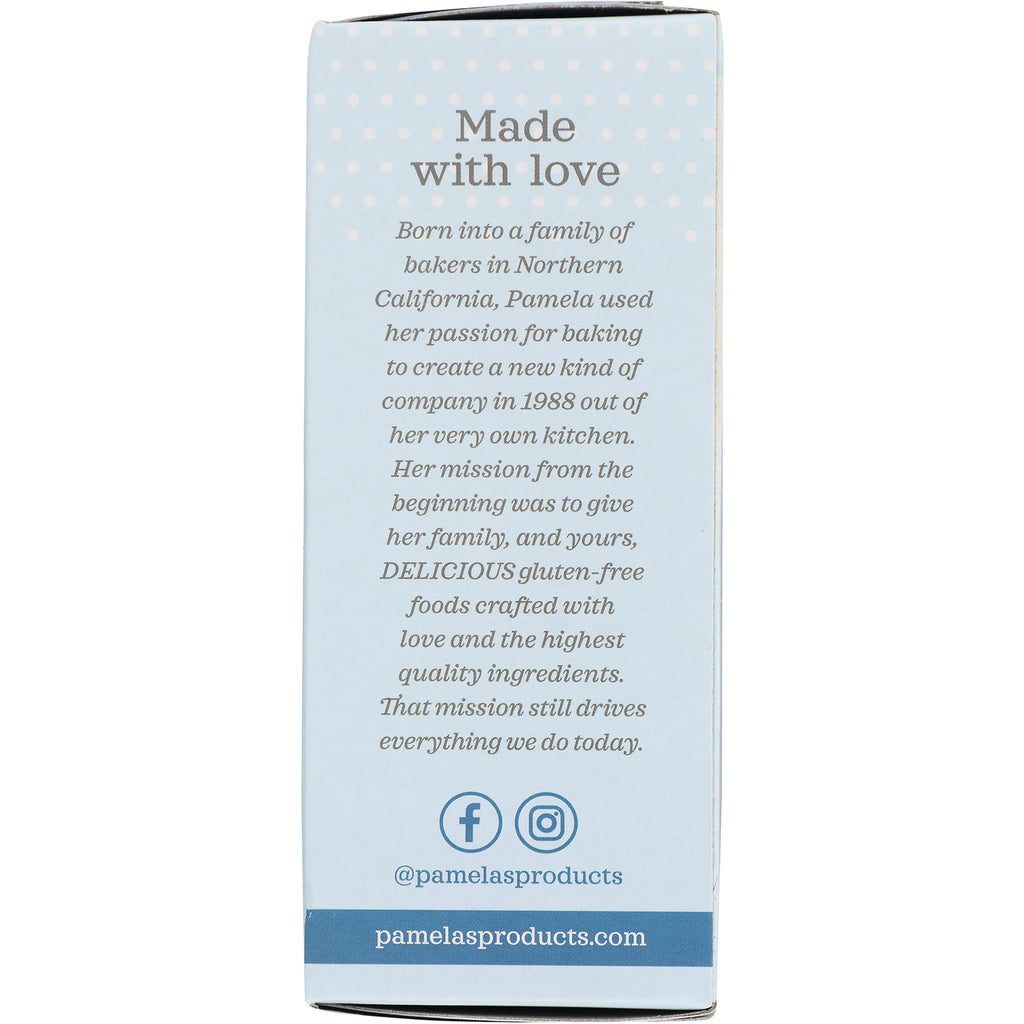 PAM014 | back of light blue Pamela's box with Made with love story text and social icons - Thumbnail