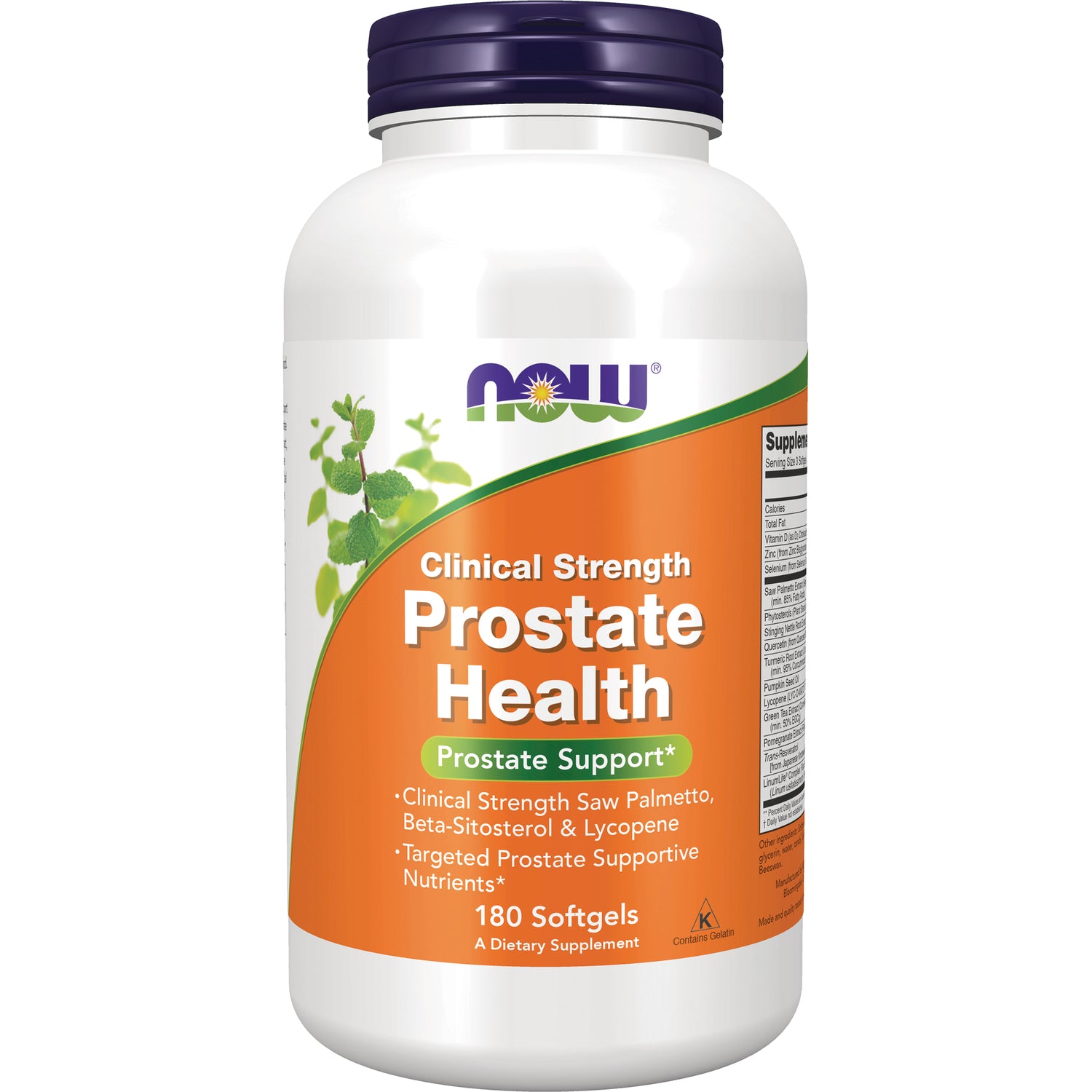 NWF1249 | NOW Clinical Strength Prostate Health supplement bottle, 180 softgels, front label