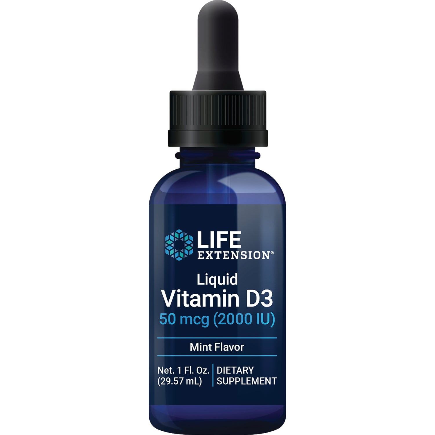 LE554 | Life Extension liquid Vitamin D3 50 mcg (2000 IU) mint flavor dropper bottle 1 fl oz