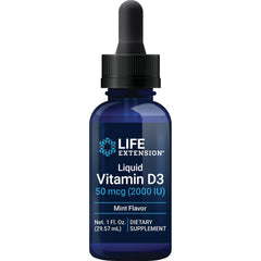 LE554 | Life Extension liquid Vitamin D3 50 mcg (2000 IU) mint flavor dropper bottle 1 fl oz