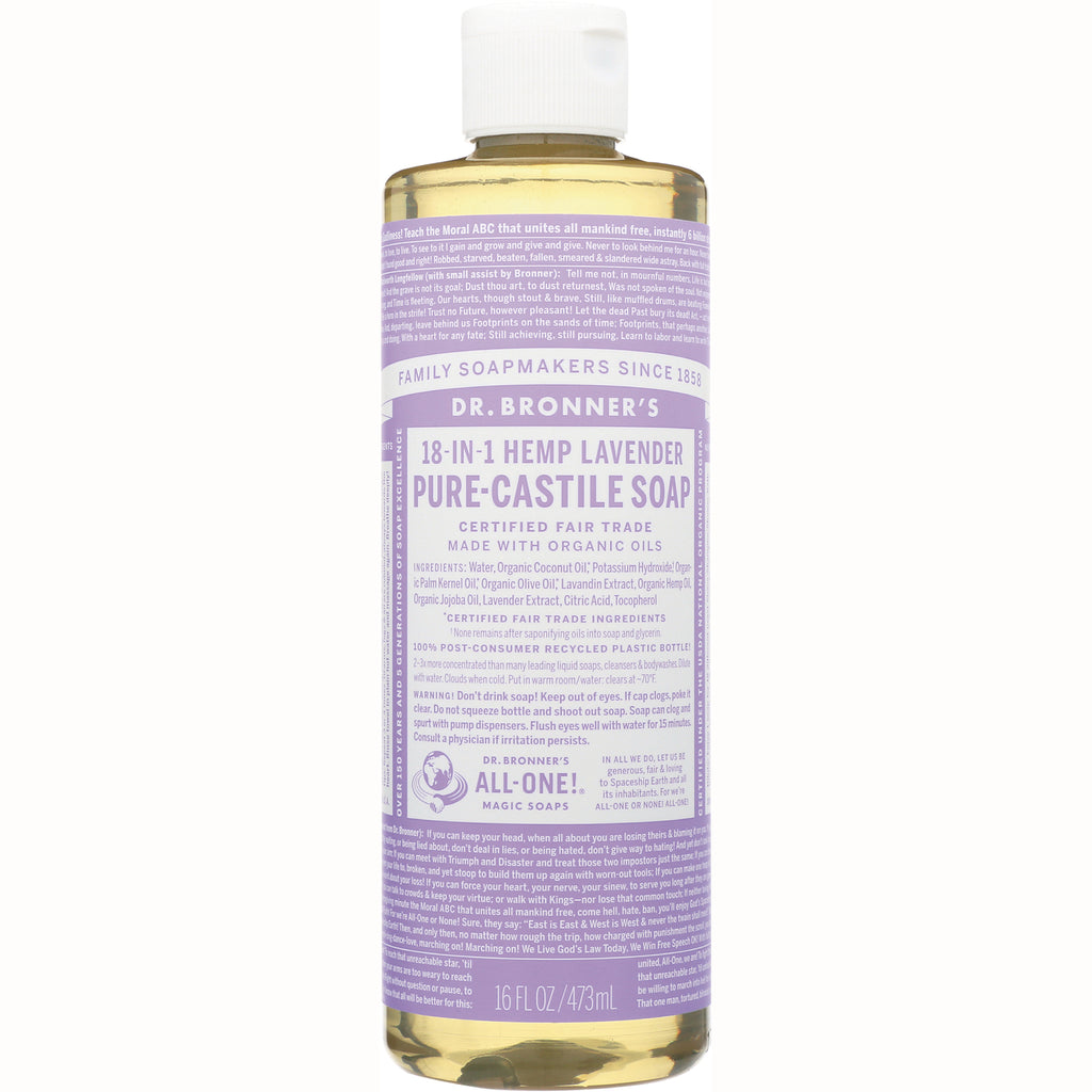DRB013 | Dr. Bronner's 18-in-1 Hemp Lavender Pure-Castile Soap bottle with purple label, 16 fl oz - Thumbnail