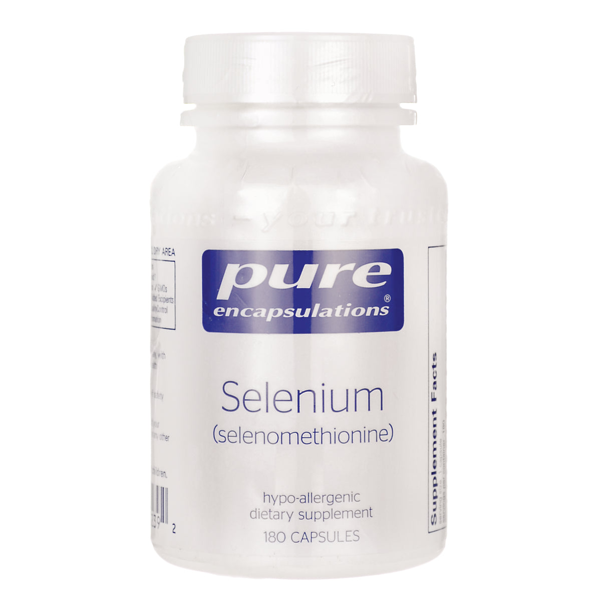 PRN172 | Pure Encapsulations Selenium (selenometionine) white supplement bottle, 180 capsules