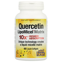 NFC185 | White bottle labeled Quercetin LipoMicel Matrix 10x higher absorption 60 liquid softgels, Natural Factors branding