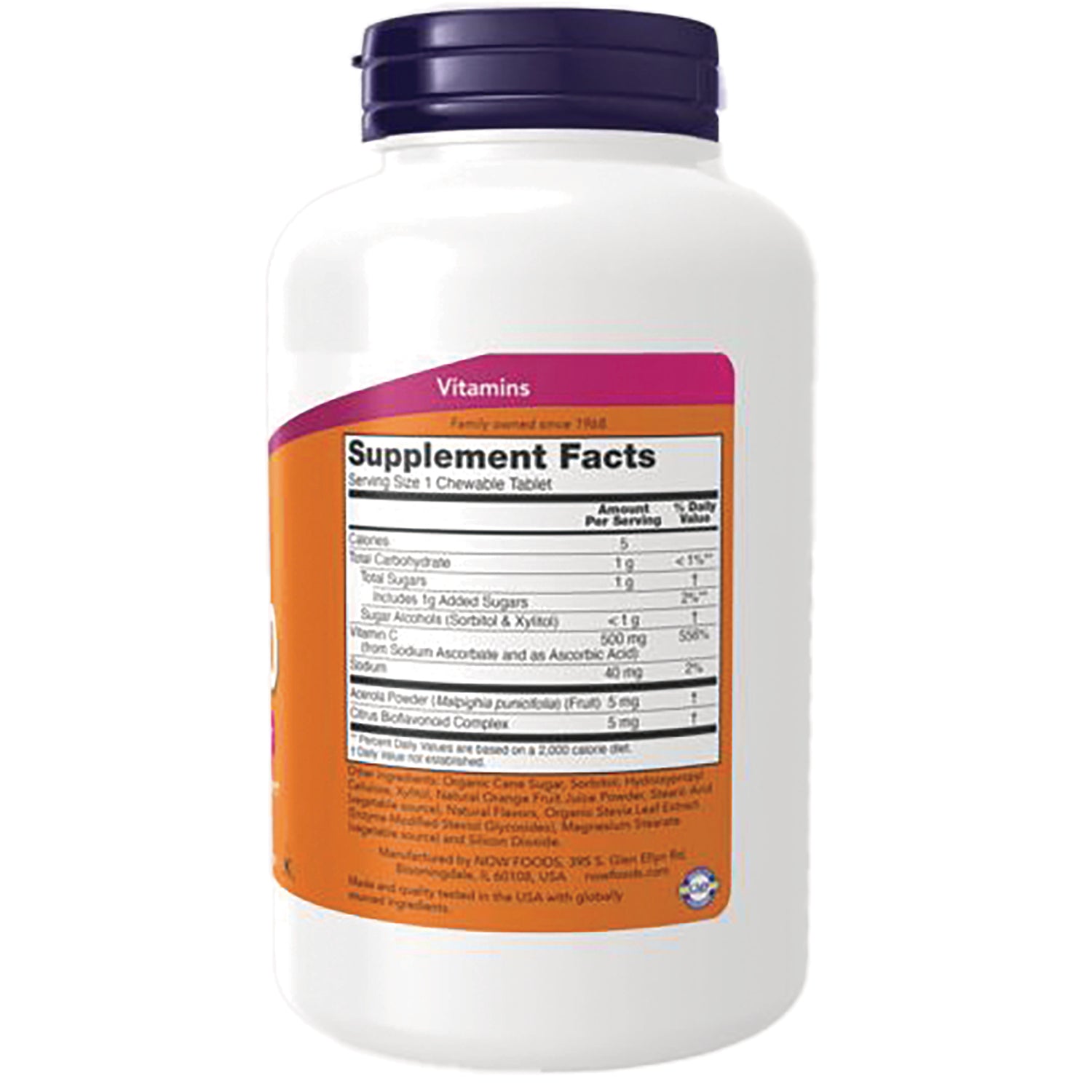 NWF234 | Back label showing Supplement Facts panel and ingredient text on white bottle with purple cap