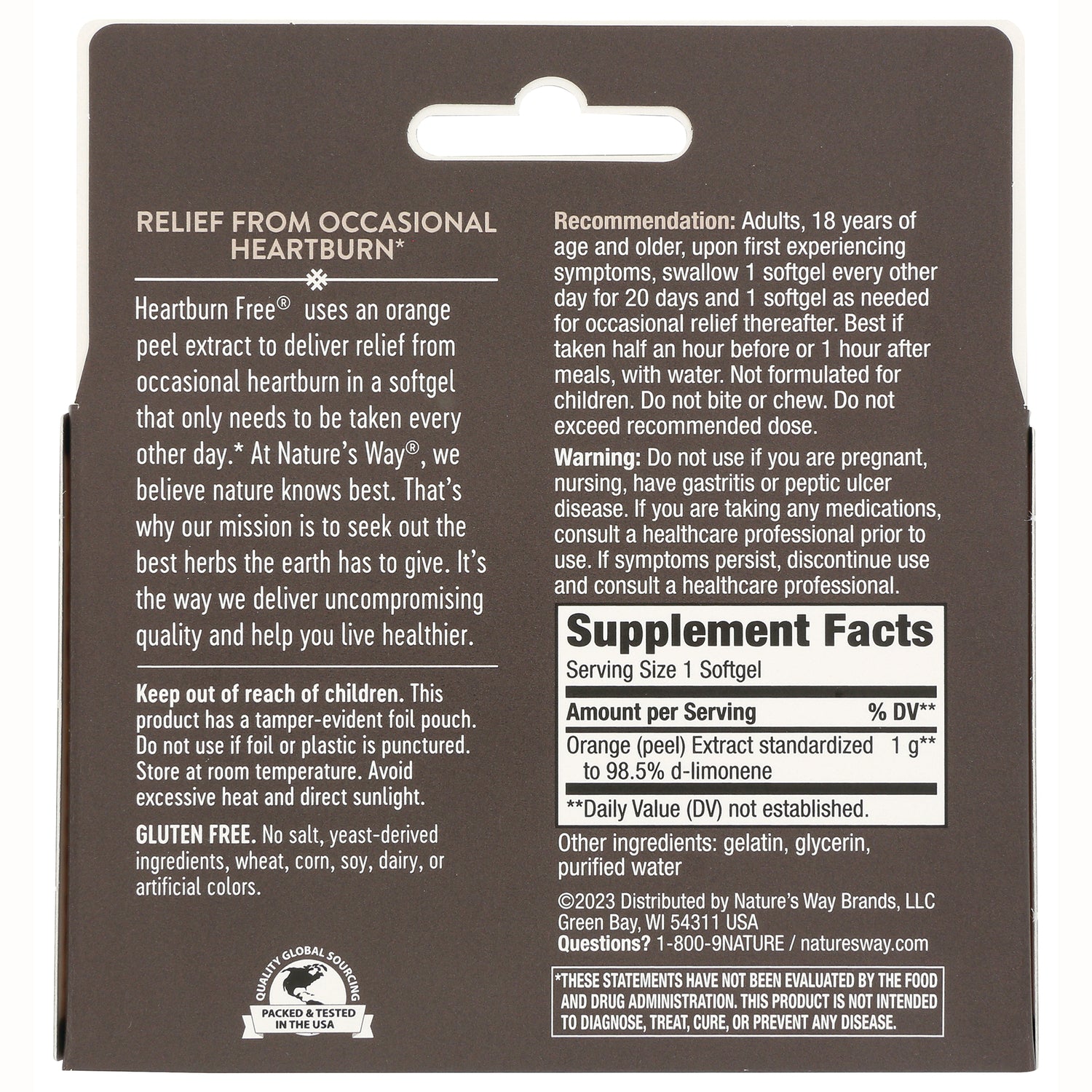 ET367 | Back of brown supplement box showing Supplement Facts panel, directions, warnings and ingredient list