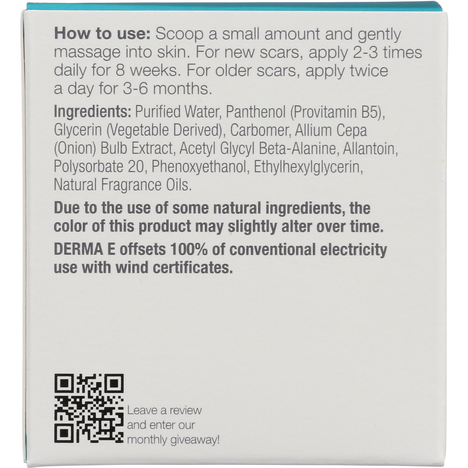 DE002 | Back of product box showing usage instructions, ingredients list, and QR code