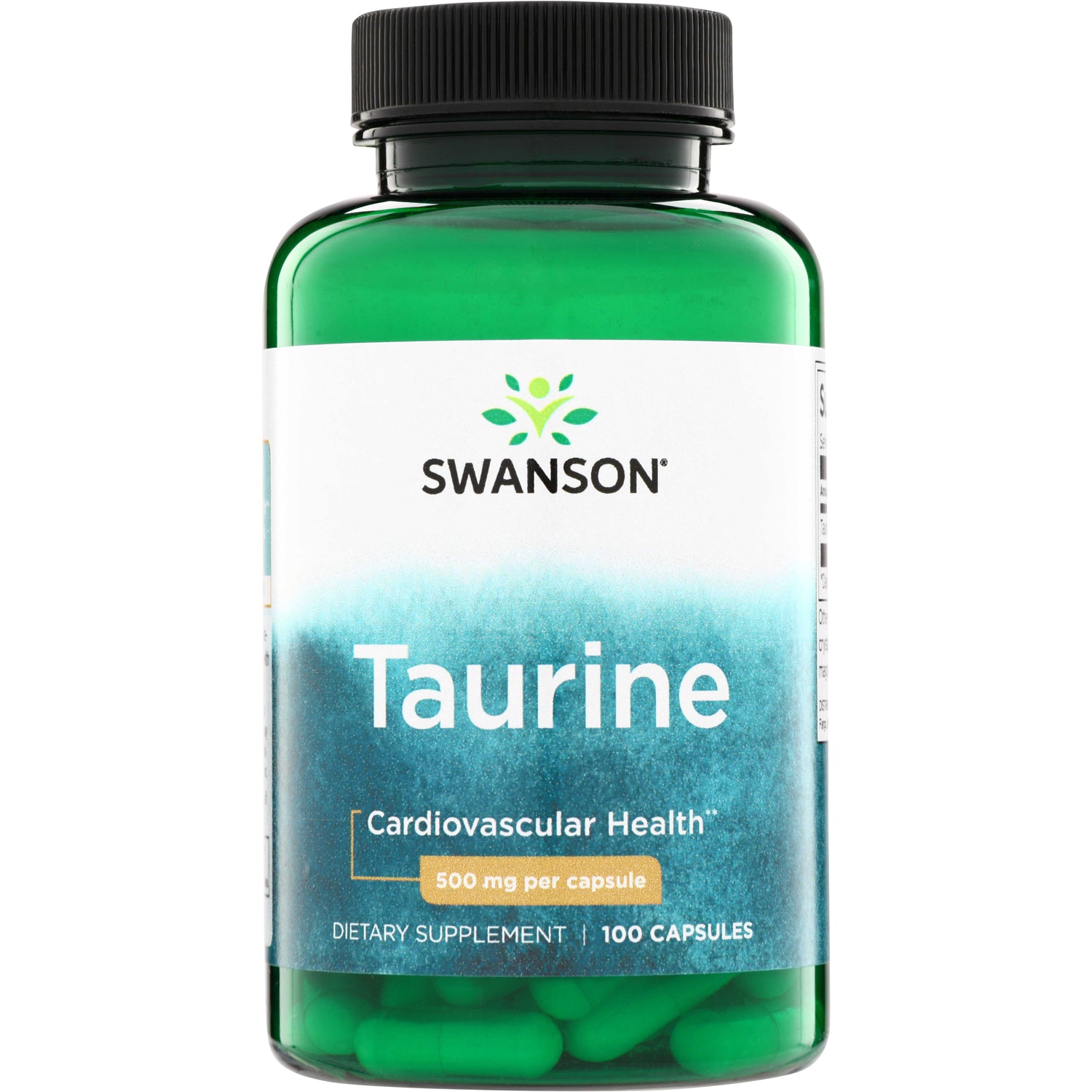SW827 | Swanson Taurine capsules, 500 mg per capsule, 100 count bottle, Cardiovascular Health