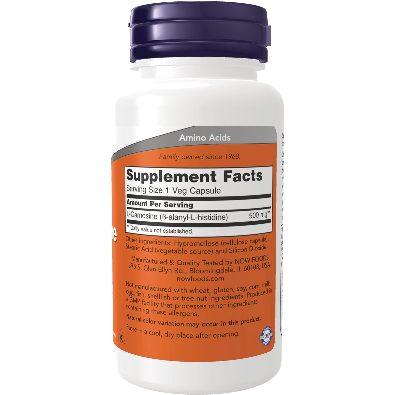 NWF763 | Back of white supplement bottle with orange label showing Supplement Facts panel, ingredient list, and manufacturer details