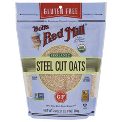 BOB330 | Bob's Red Mill organic steel cut oats front pouch with clear window, gluten free label, 24 oz