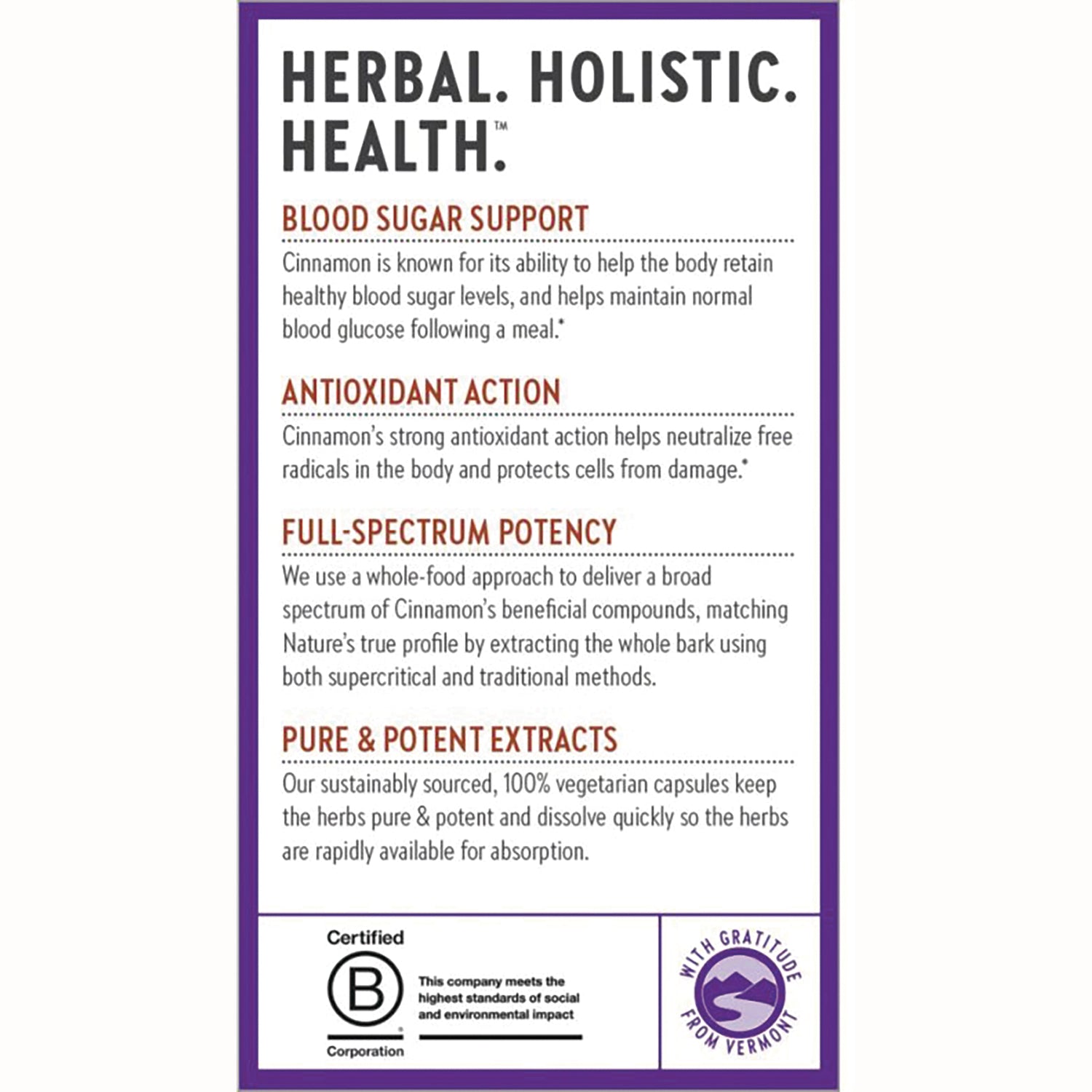 NWC263 | product infographic listing blood sugar support, antioxidant action, full-spectrum potency, and pure & potent extracts