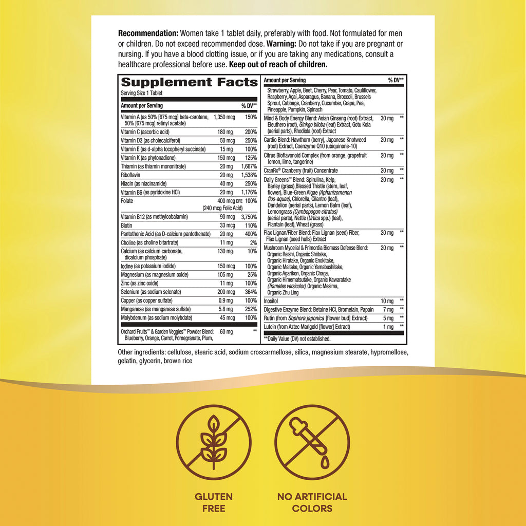 NW1064 | back label with Supplement Facts panel and icons reading Gluten Free and No Artificial Colors - Thumbnail
