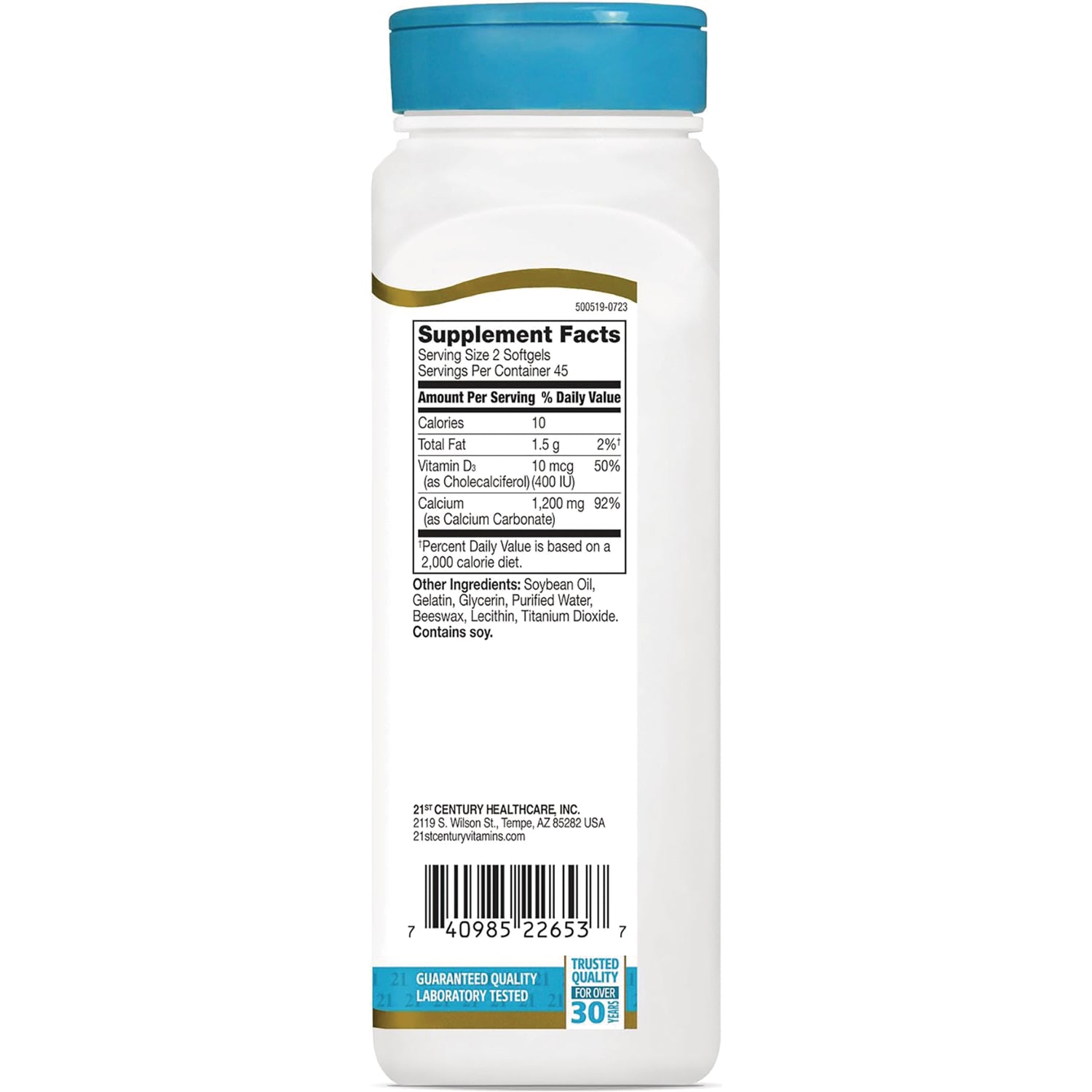 CNT026 | Back of white supplement bottle showing Supplement Facts panel, ingredient list and barcode