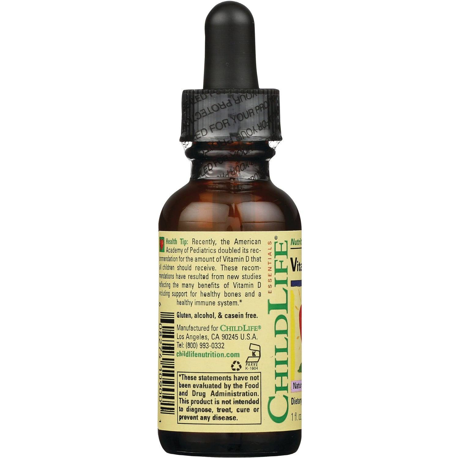 CHL012 | Back label of amber dropper bottle showing nutrition facts, barcode, and manufacturer information