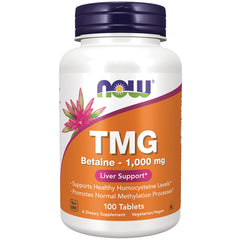NWF1379 | NOW TMG Betaine 1,000 mg white bottle with label stating 100 Tablets and Liver Support