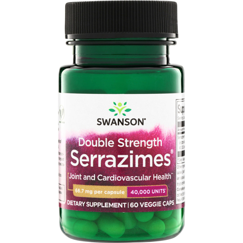 SWU779 | Swanson Double Strength Serrazimes bottle, Joint and Cardiovascular Health, 60 veggie caps, 66.7 mg, 40,000 units - Thumbnail