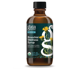GH034 | Gaia Herbs Bronchial Wellness Syrup amber bottle front label with yellow flowers