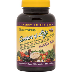 NTP306 | Nature's Plus Source of Life multivitamin bottle with yellow label reading Source of Life and 180 Tablets