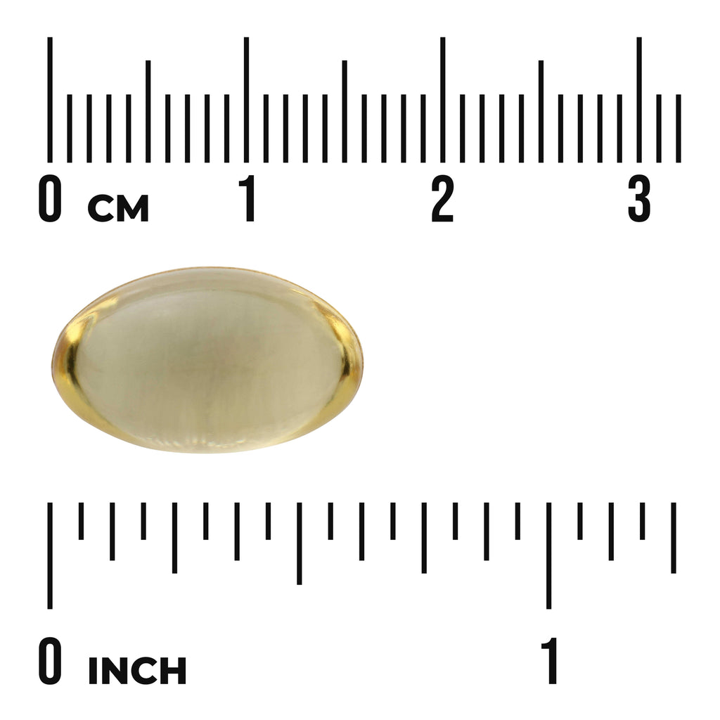 SWE009 | Oval softgel capsule with 0 to 3 cm and 0 to 1 inch rulers for size - Thumbnail