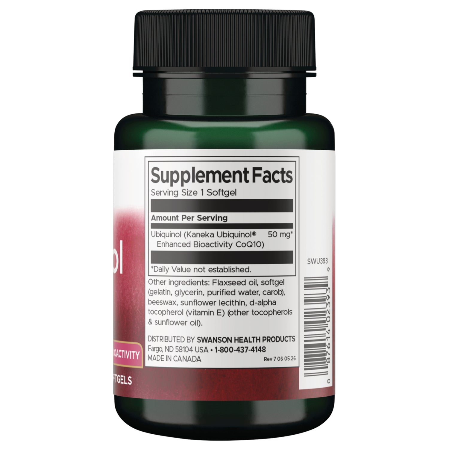 SWU393 | Back label with Supplement Facts