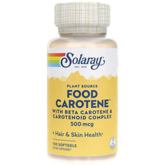 SLR297 | Solaray Food Carotene 500 mcg bottle with yellow label, 100 softgels, hair & skin health
