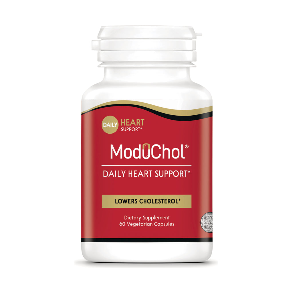 KY084 | ModOChol daily heart support supplement bottle with red label stating LOWERS CHOLESTEROL, 60 vegetarian capsules - Thumbnail