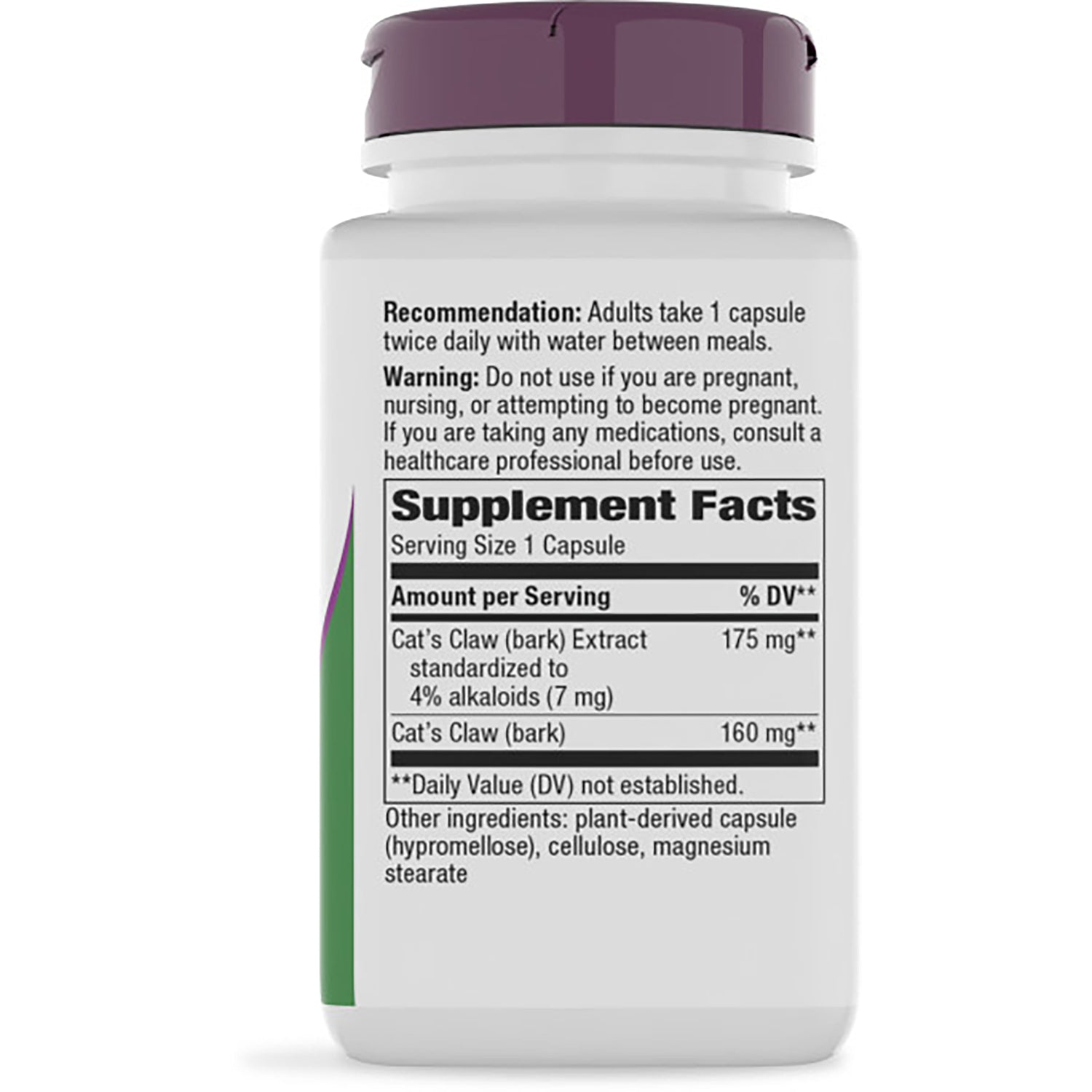 NW751 | Back of brown supplement bottle showing Supplement Facts panel with ingredients and warnings