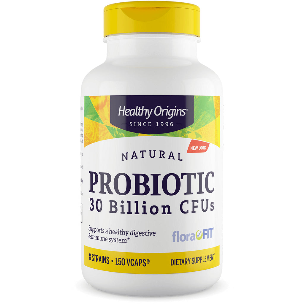 HRG041 | Healthy Origins Natural Probiotic 30 Billion CFUs white bottle with yellow cap, 150 VCAPS dietary supplement - Thumbnail