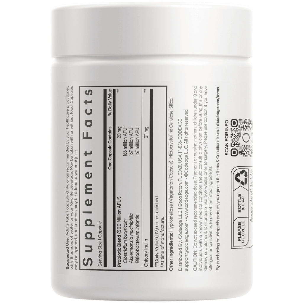 CDG017 | Back of white supplement bottle showing Supplement Facts panel, ingredient text and QR code - Thumbnail