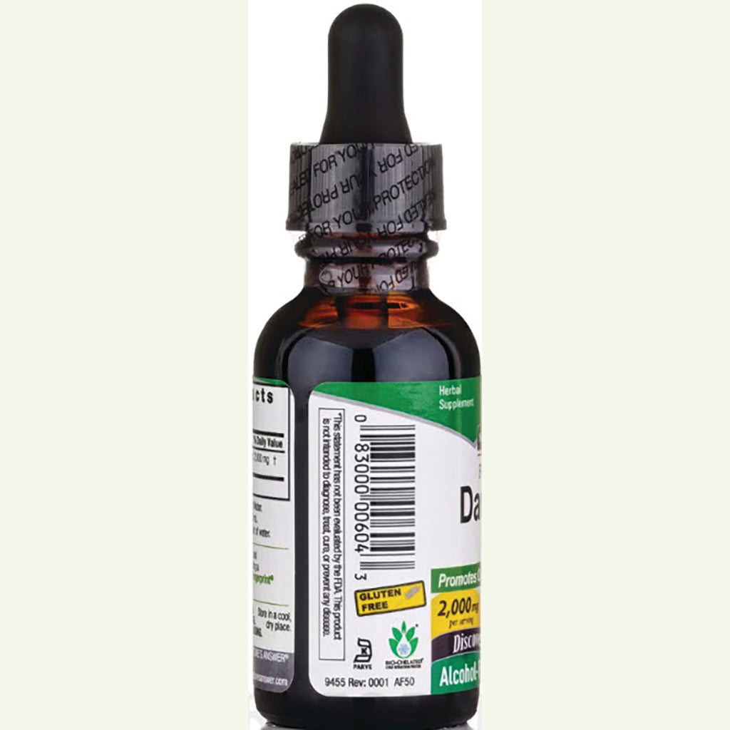 NAT023 | Back of amber dropper bottle showing barcode, partial label text, nutrition panel and gluten free badge - Thumbnail