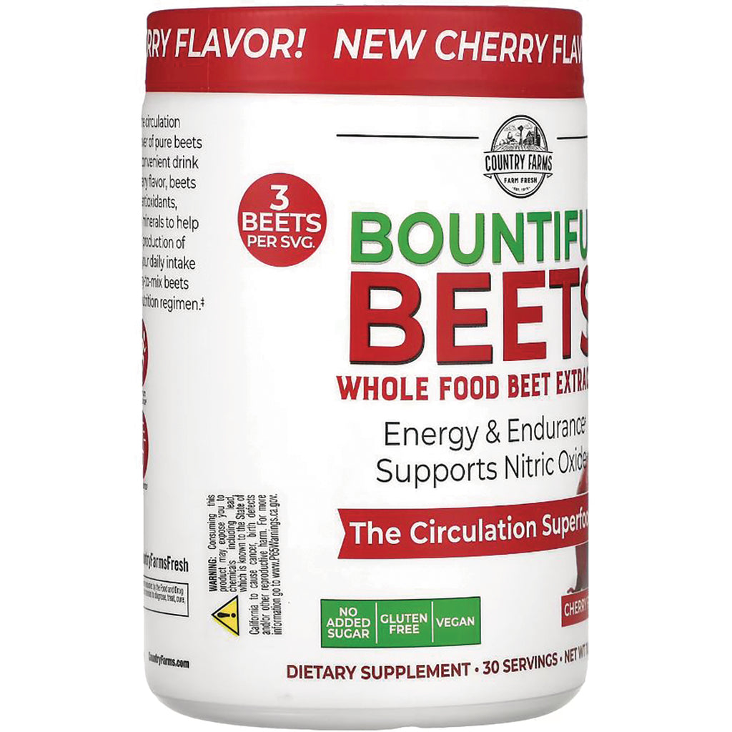 CFR008 | White supplement tub labeled Bountiful Beets whole food beet extract, 3 beets per serving, no added sugar badge - Thumbnail
