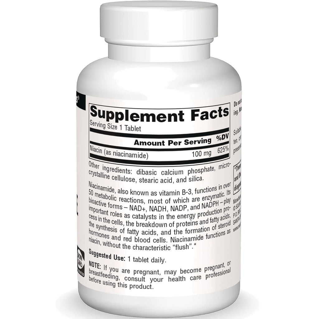 SN598 | Back label with Supplement Facts: serving size 1 tablet; Niacin (as niacinamide) 100 mg (625% DV) - Thumbnail