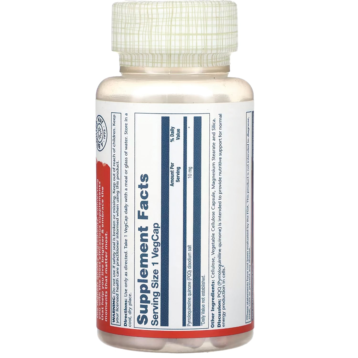 SLR394 | back of supplement bottle showing Supplement Facts label and Serving Size 1 VegCap