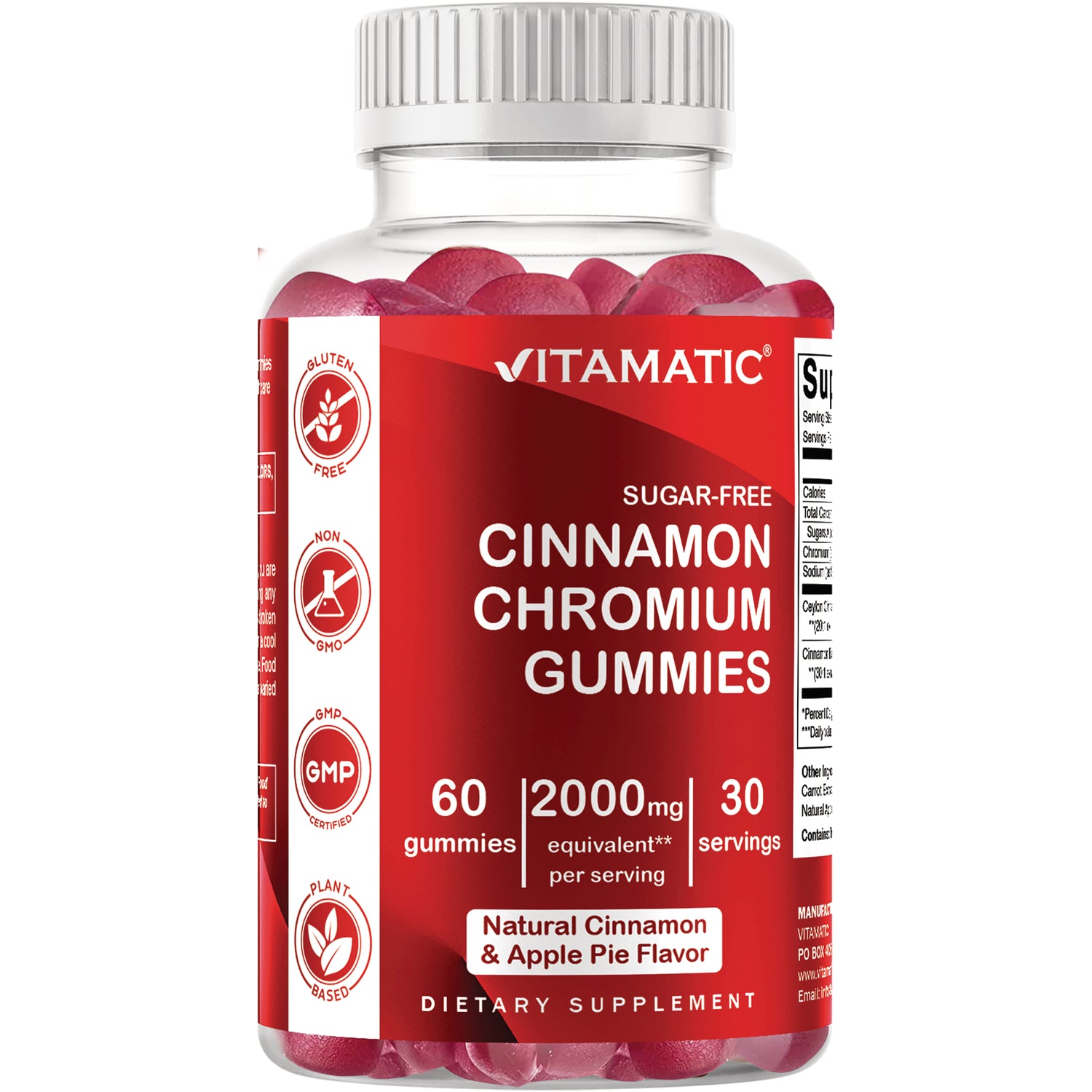VAM013 | Vitamatic Sugar-Free Cinnamon Chromium Gummies, 60 gummies, 2000 mg equivalent per serving, 30 servings