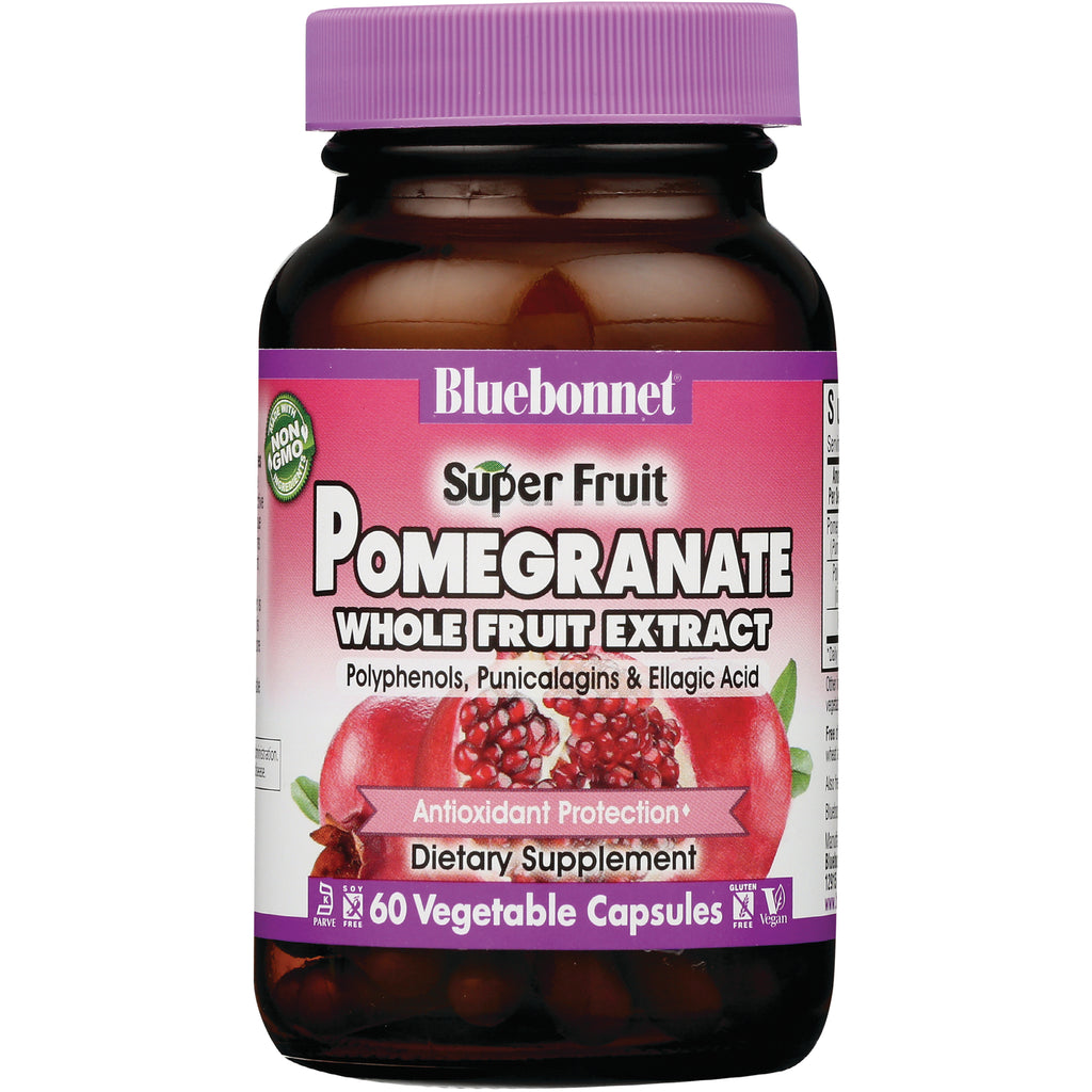 BLU119 | Bluebonnet Super Fruit Pomegranate whole fruit extract dietary supplement bottle, 60 vegetable capsules - Thumbnail