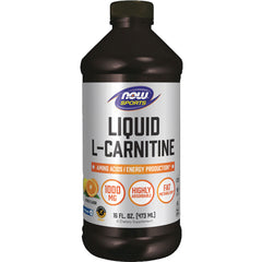 NWF323 | NOW Sports Liquid L-Carnitine 16 fl oz bottle, orange flavor label reading 1000 MG and highly absorbable