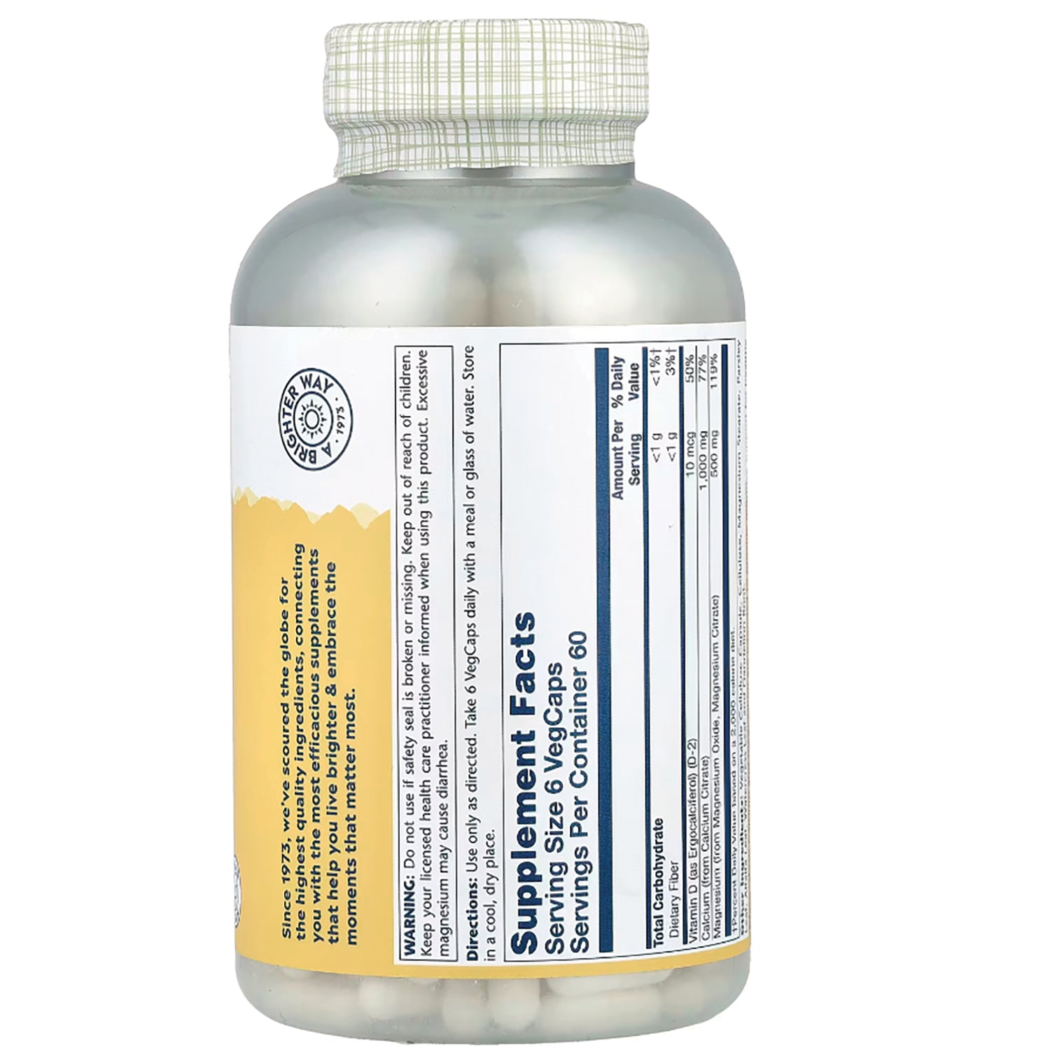 SLR445 | Supplement Facts label on back of white bottle showing serving size and nutrition panel