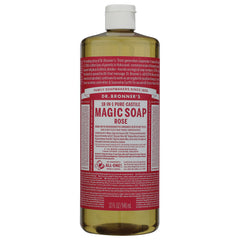 DRB027 | Dr. Bronner's 18-in-1 Hemp Rose Pure-Castile Soap bottle front label, 32 fl oz