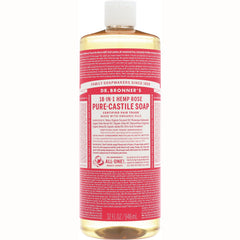 DRB027 | Dr. Bronner's 18-in-1 Hemp Rose Pure-Castile Soap bottle front label, 32 fl oz