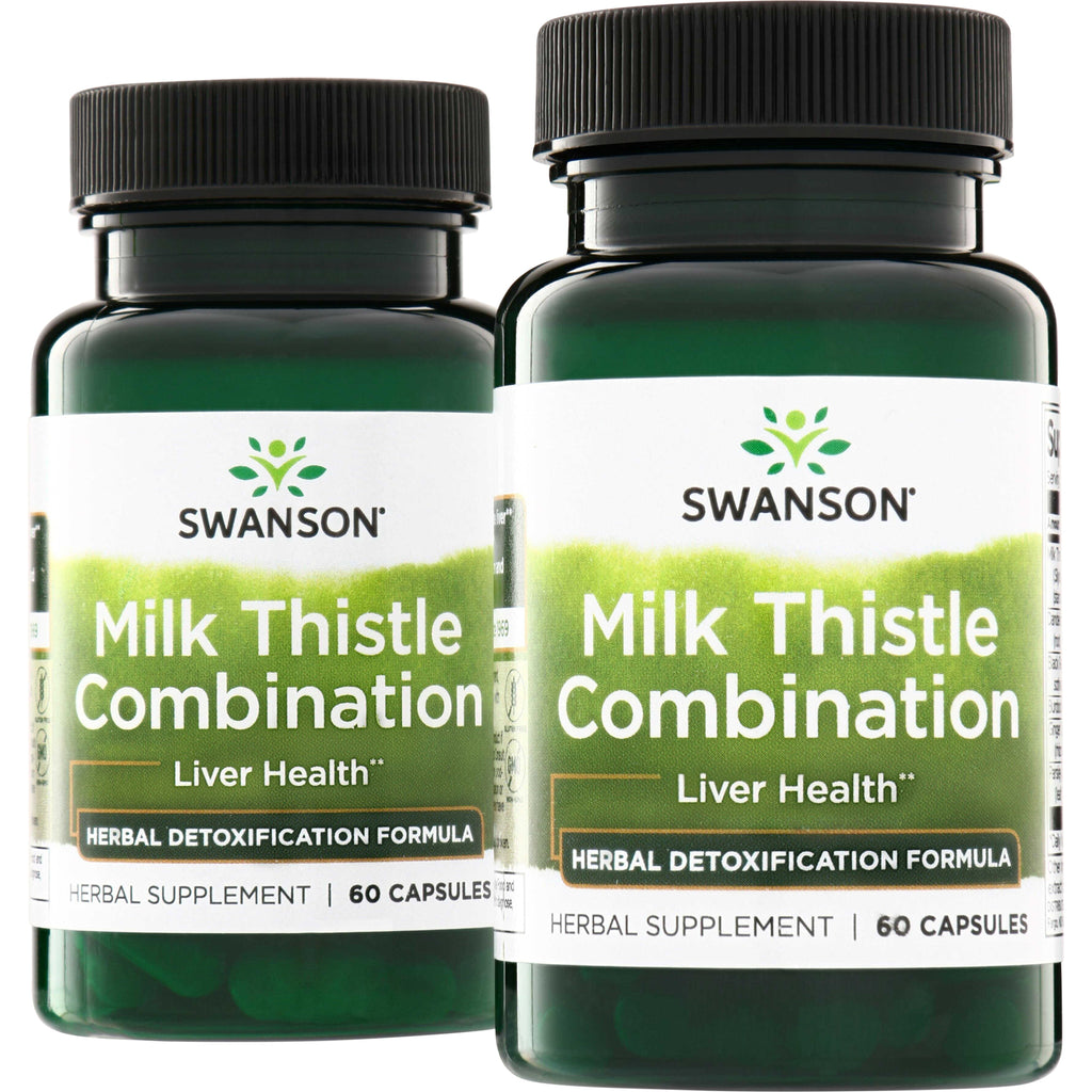SWH157 | Two green Swanson Milk Thistle Combination supplement bottles labeled Liver Health herbal detoxification formula 60 capsules - Thumbnail