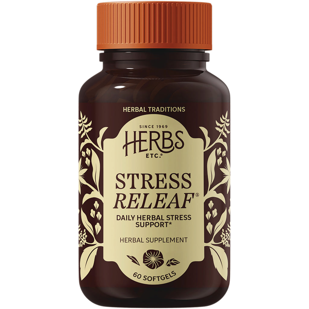 HE109 | Herbs Etc Stress Relief herbal supplement bottle, 60 softgels, front label on white background - Thumbnail
