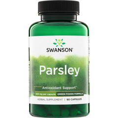 SWR054 | Swanson Parsley herbal supplement bottle, Antioxidant Support, 650 mg per capsule, 90 capsules