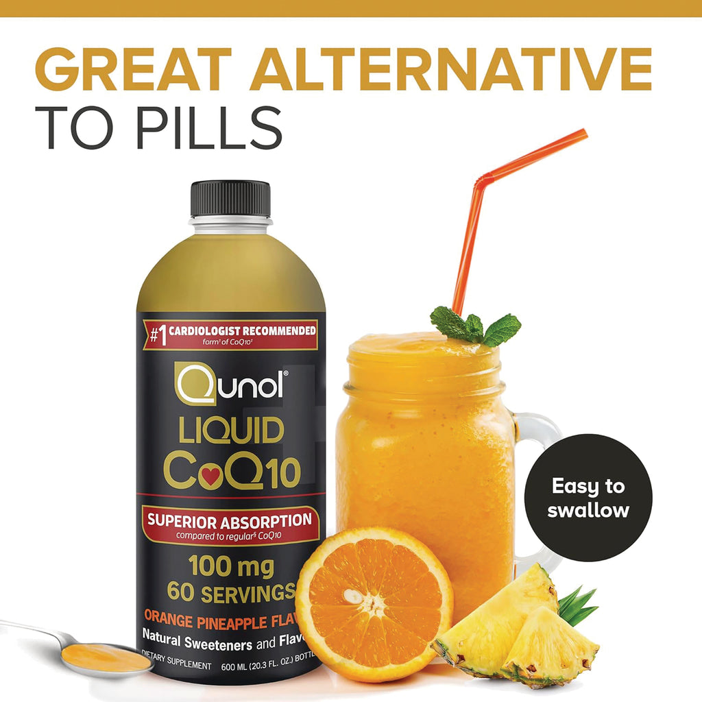 QNL005 | Qunol Liquid CoQ10 bottle with orange pineapple flavor, easy to swallow, and fruit drink - Thumbnail