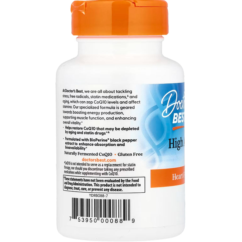 DB112 | back label of Doctor's Best High Absorption CoQ10 showing ingredients, directions, and barcode - Thumbnail