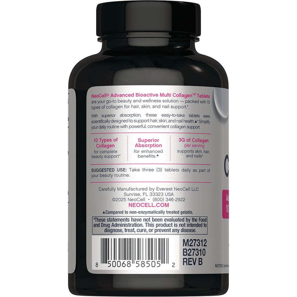 NEC047 | back label of NeoCell collagen tablets showing barcode, suggested use, and manufacturer info - Thumbnail